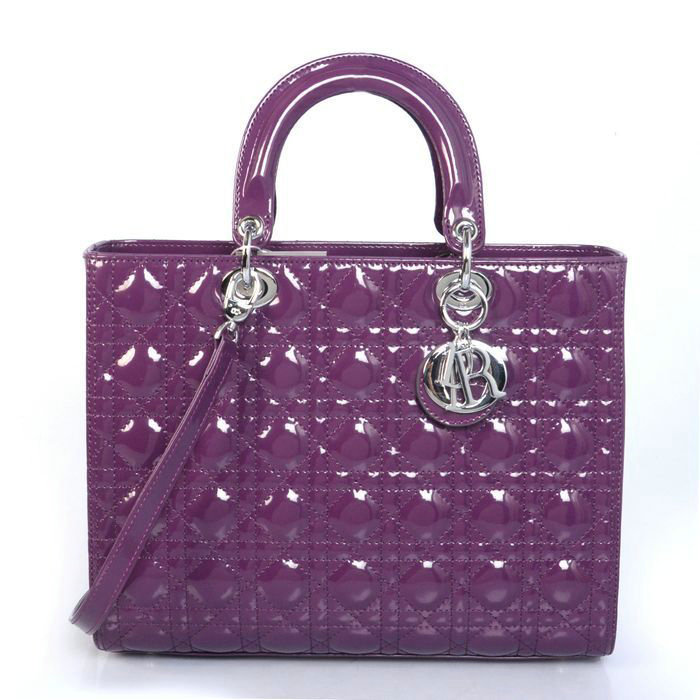 replica jumbo lady dior patent leather bag 6322 purple with silver